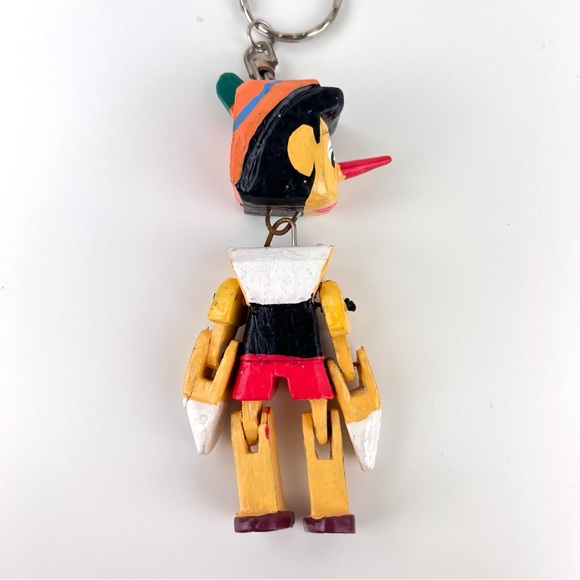 Handmade Wooden Pinocchio Puppet Doll Keychain 4.5” Articulated Figure - Picture 2 of 6